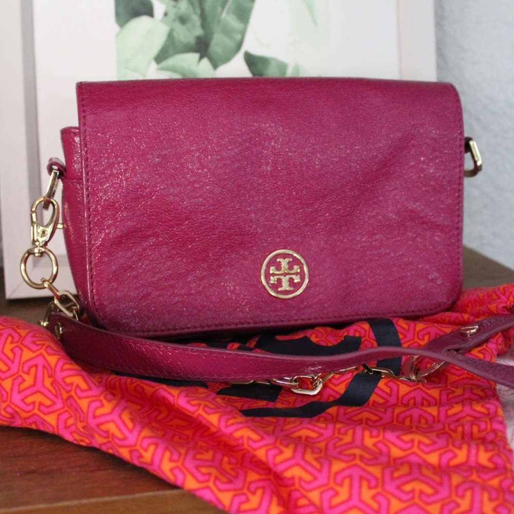 Tory Burch Fuchsia Crossbody with Gold Chain